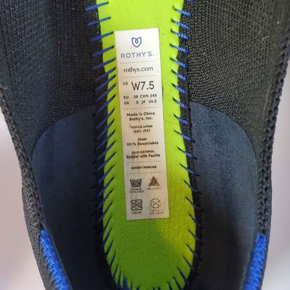 Rothy's The Flat in Black With Blue Trim Slip On Shoes - Picture 7 of 10